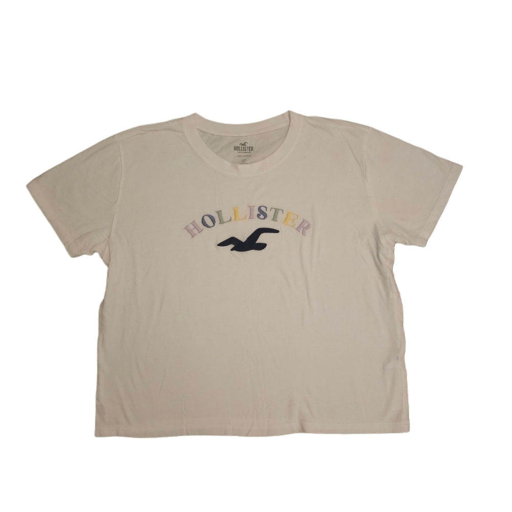 Hollister Womens White Embroidered Logo Tee Large